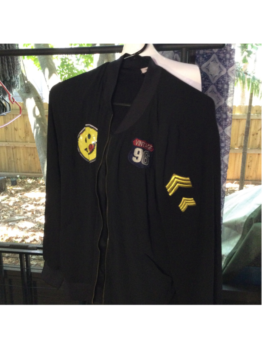 Women's Monteau Black Bomber Jacket with Patches Plus 1X